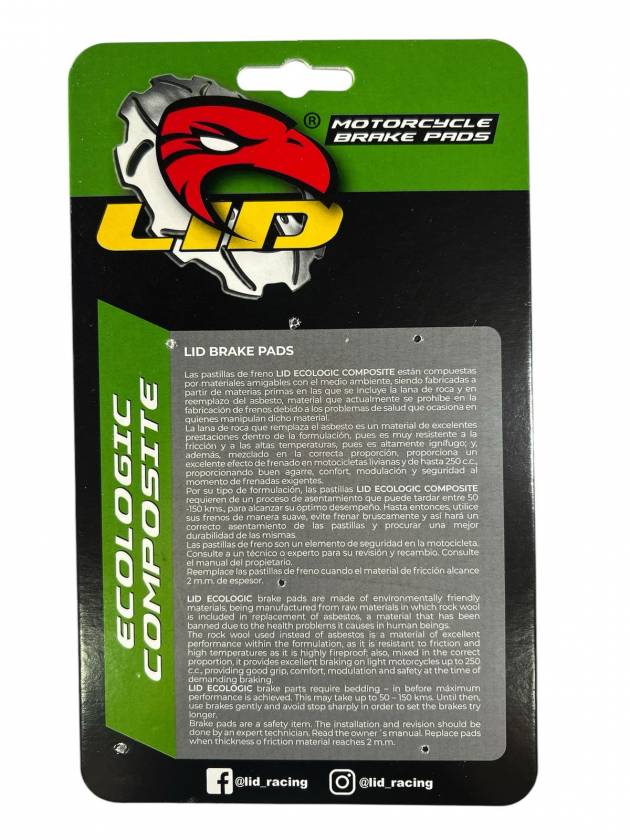 Pastillas de freno TRASERAS para moto LID RACING ECO para SUZUKI DR 200